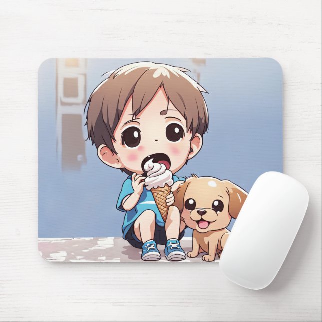 Cartoon Boy With Ice Cream Cone Mouse Pad (With Mouse)