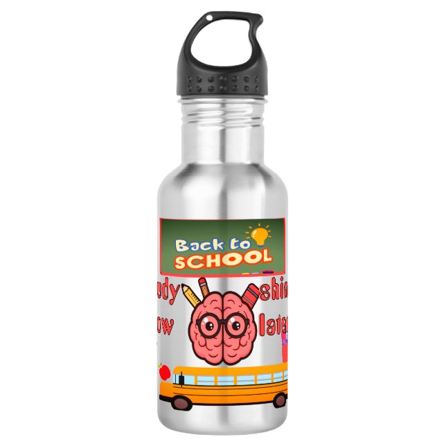 Cartoon Brain Back to School Kids Water Bottle (Front)