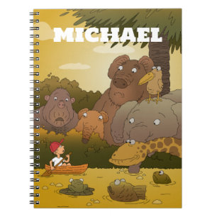 Cartoon Brave Boy Kid Safari Jungle Animals Notebook