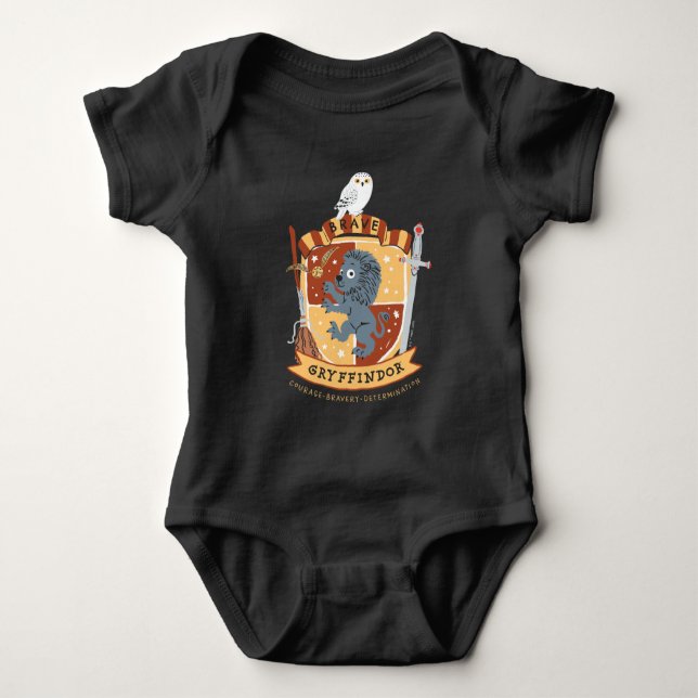 Cartoon Brave Gryffindor Crest Baby Bodysuit (Front)
