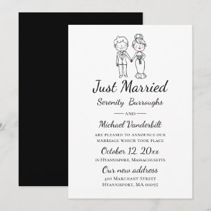 Cartoon Bride Groom Black Just Married Wedding  Announcement