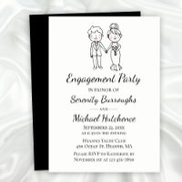 Cartoon Bride Groom Black Wedding Engagement Party