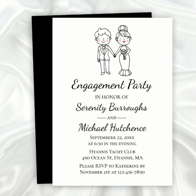 Cartoon Bride Groom Black Wedding Engagement Party Invitation (Creator Uploaded)