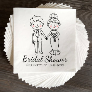 Cartoon Bride Groom Black White Bridal Shower  Napkin