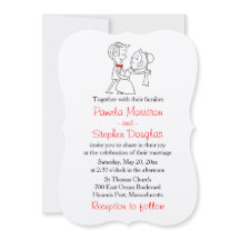 Cartoon Bride & Groom Black, White & Red Wedding