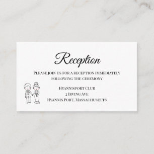 Cartoon Bride Groom Black White Wedding Reception Enclosure Card