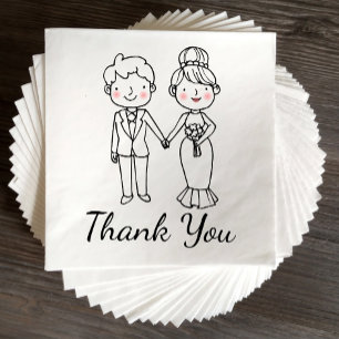 Cartoon Bride Groom Thank You Whimsical Wedding Napkin