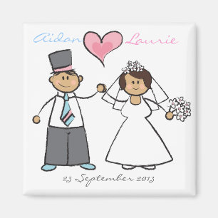 Cartoon Bride & Groom Wedding Couple Save The Date Magnet