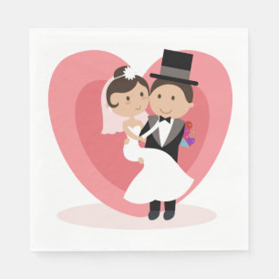 Cartoon Bride Groom Wedding Just Married Heart Napkin