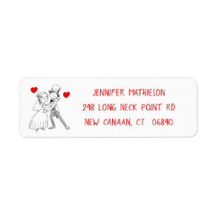 Cartoon Bride Groom Wedding Red Black Just Married Return Address Label