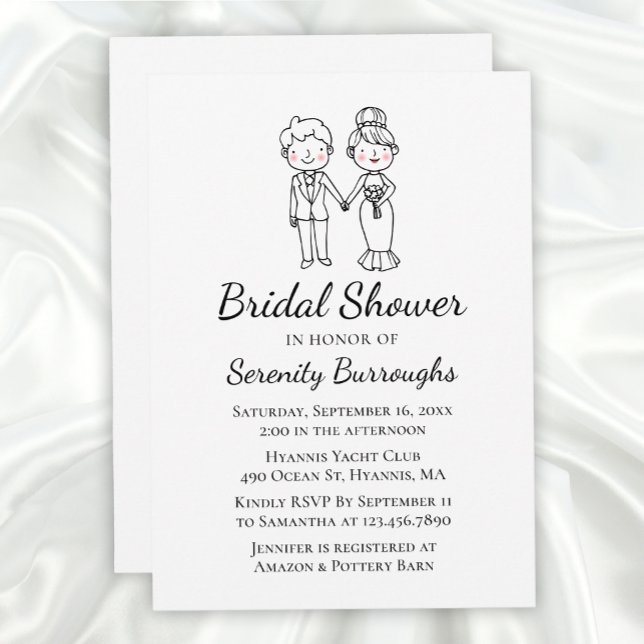Cartoon Bride Groom Whimsical Bridal Shower  Invitation (Creator Uploaded)