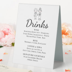 Cartoon Bride Groom Whimsical Wedding Drinks Bar