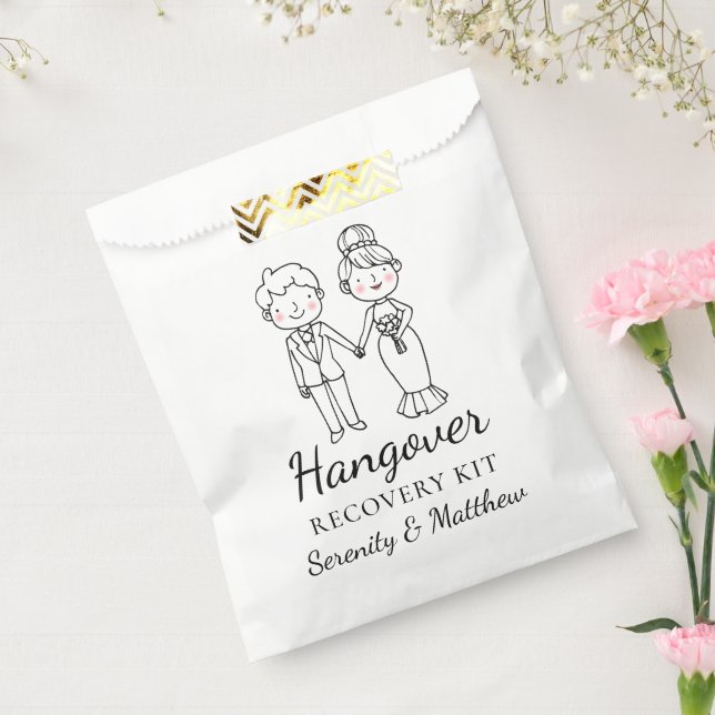 Cartoon Bride Groom Whimsical Wedding Hangover Kit Favour Bag (Sealed)