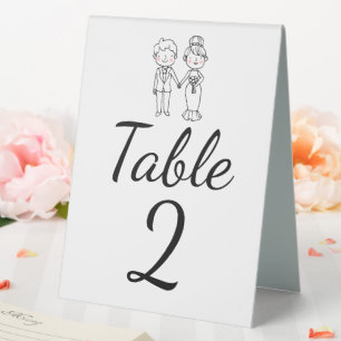 Cartoon Bride Groom Whimsical Wedding Table Number