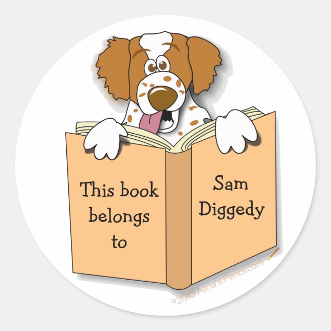 Cartoon Brittany Dog Bookplate Stickers Template (Front)