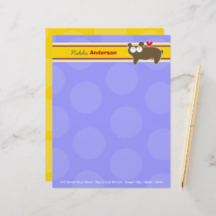 Cartoon Brown Bear Purple Dots Fun Kids Children Personalized Letterhead