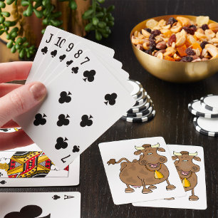 Cartoon Brown Cow Playing Cards