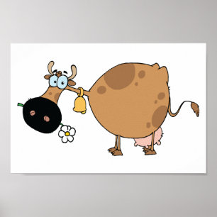 Cartoon Brown Cow Poster