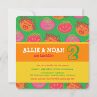 Cartoon Bubblegum Face Twins Birthday Photo Invite
