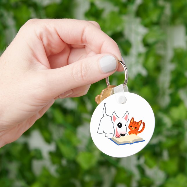 Cartoon Bullie and Kitty with Book Keychain (Hand)