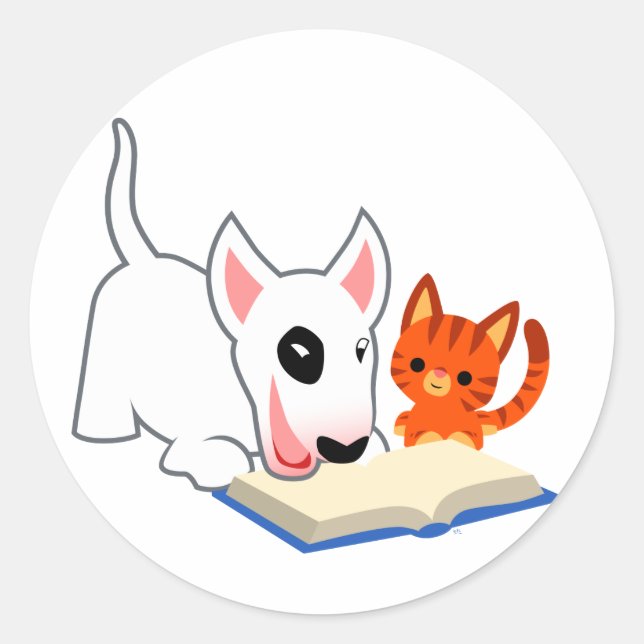 Cartoon Bullie and Kitty with Book Sticker (Front)