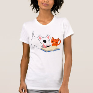 Cartoon Bullie and Kitty with Book Women T-Shirt
