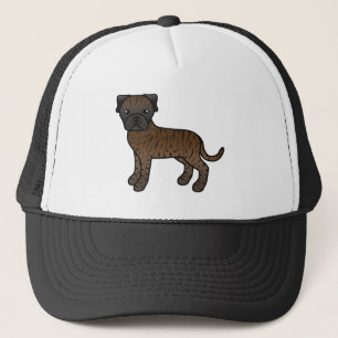 Cartoon Bullmastiff Dog In Brindle Coat Trucker Hat