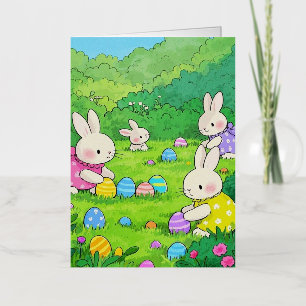 Cartoon Bunnies Easter Eggs Foil Greeting Card