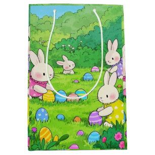 Cartoon Bunnies Easter Eggs Medium Gift Bag