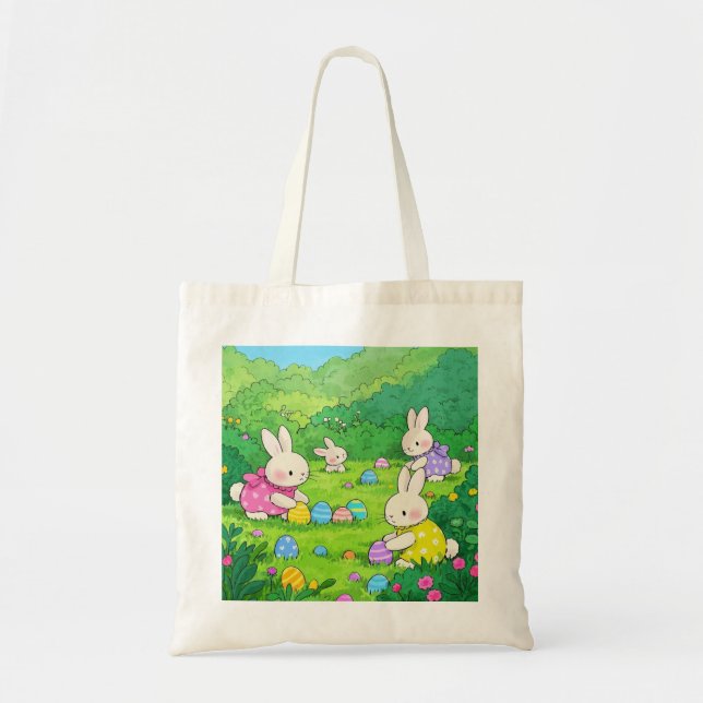 Cartoon Bunnies Easter Eggs Tote Bag (Front)