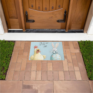 Cartoon Bunny Chick Egg Easter Fun Doormat