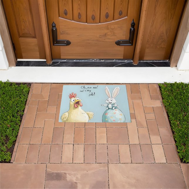 Cartoon Bunny Chick Egg Easter Fun Doormat (Outdoor)