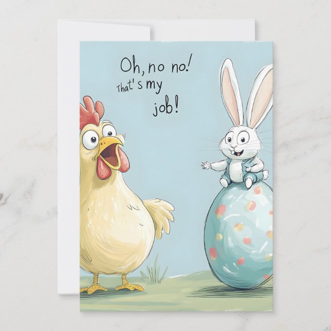 Cartoon Bunny Chick Egg Easter Fun Holiday Card (Front)