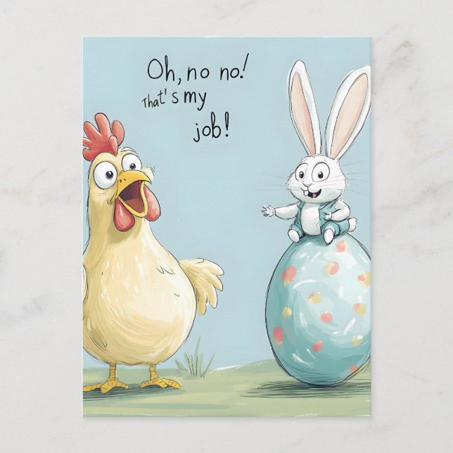 Cartoon Bunny Chick Egg Easter Fun Holiday Postcard (Front)