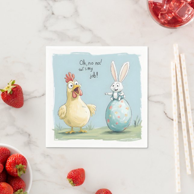 Cartoon Bunny Chick Egg Easter Fun Napkin (Insitu)