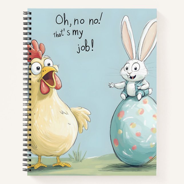 Cartoon Bunny Chick Egg Easter Fun Notebook (Front)