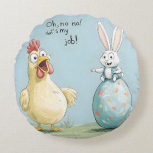 Cartoon Bunny Chick Egg Easter Fun Round Cushion