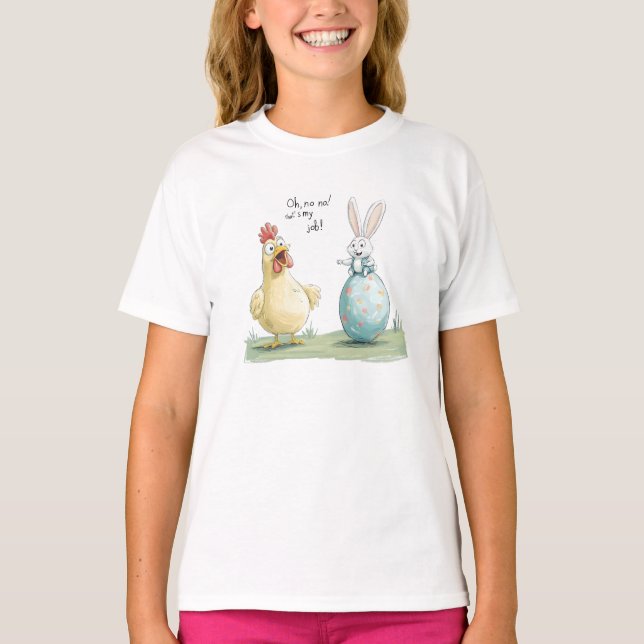 Cartoon Bunny Chick Egg Easter Fun T-Shirt (Front)