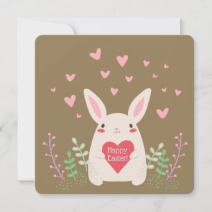 Cartoon Bunny & Hearts Custom 5.25" x 5.25" Holiday Card