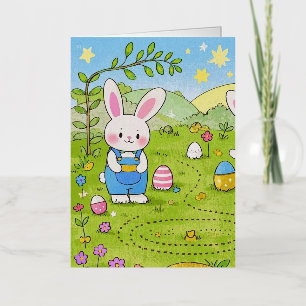 Cartoon bunny holding a carrot foil greeting card