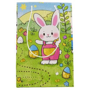 Cartoon bunny holding a carrot medium gift bag