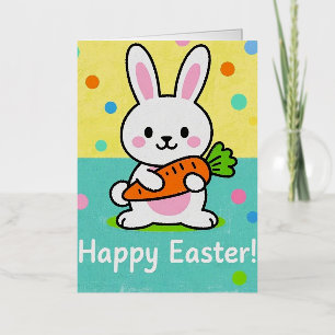 Cartoon bunny holding a carrot polka dots foil greeting card