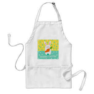 Cartoon bunny holding a carrot, polka dots standard apron