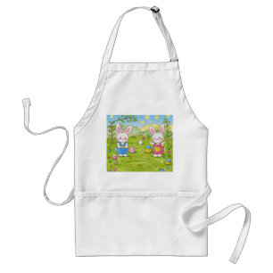 Cartoon bunny holding a carrot standard apron