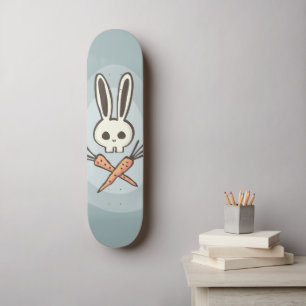 Cartoon Bunny Skull and Crossbones Skateboard