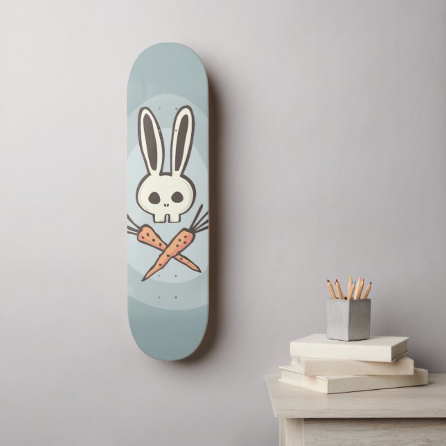 Cartoon Bunny Skull and Crossbones Skateboard (Wall Art)