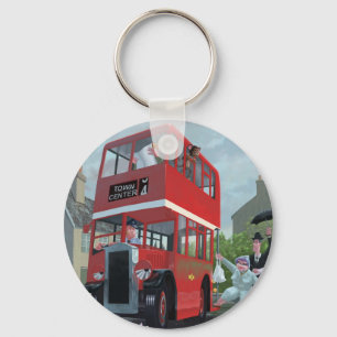 cartoon bus stop queue key ring