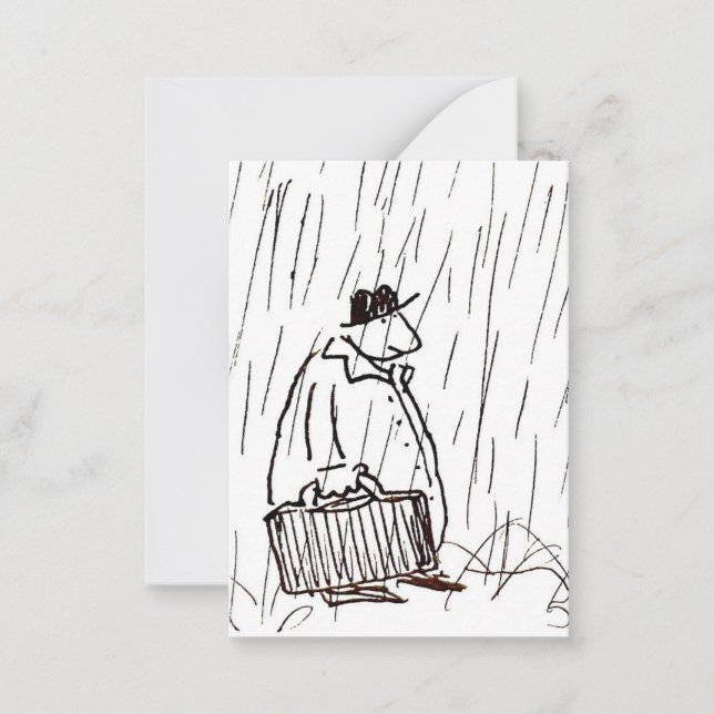 Cartoon Businessman Briefcase Guy in Rain Card (Front)