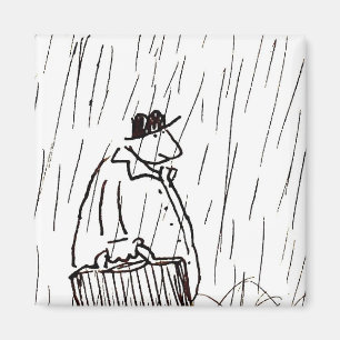 Cartoon Businessman Briefcase Guy in Rain Magnet