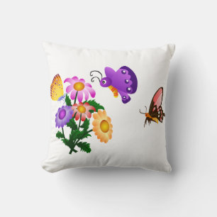 Cartoon Butterfly and Flowers American MoJo Cushion